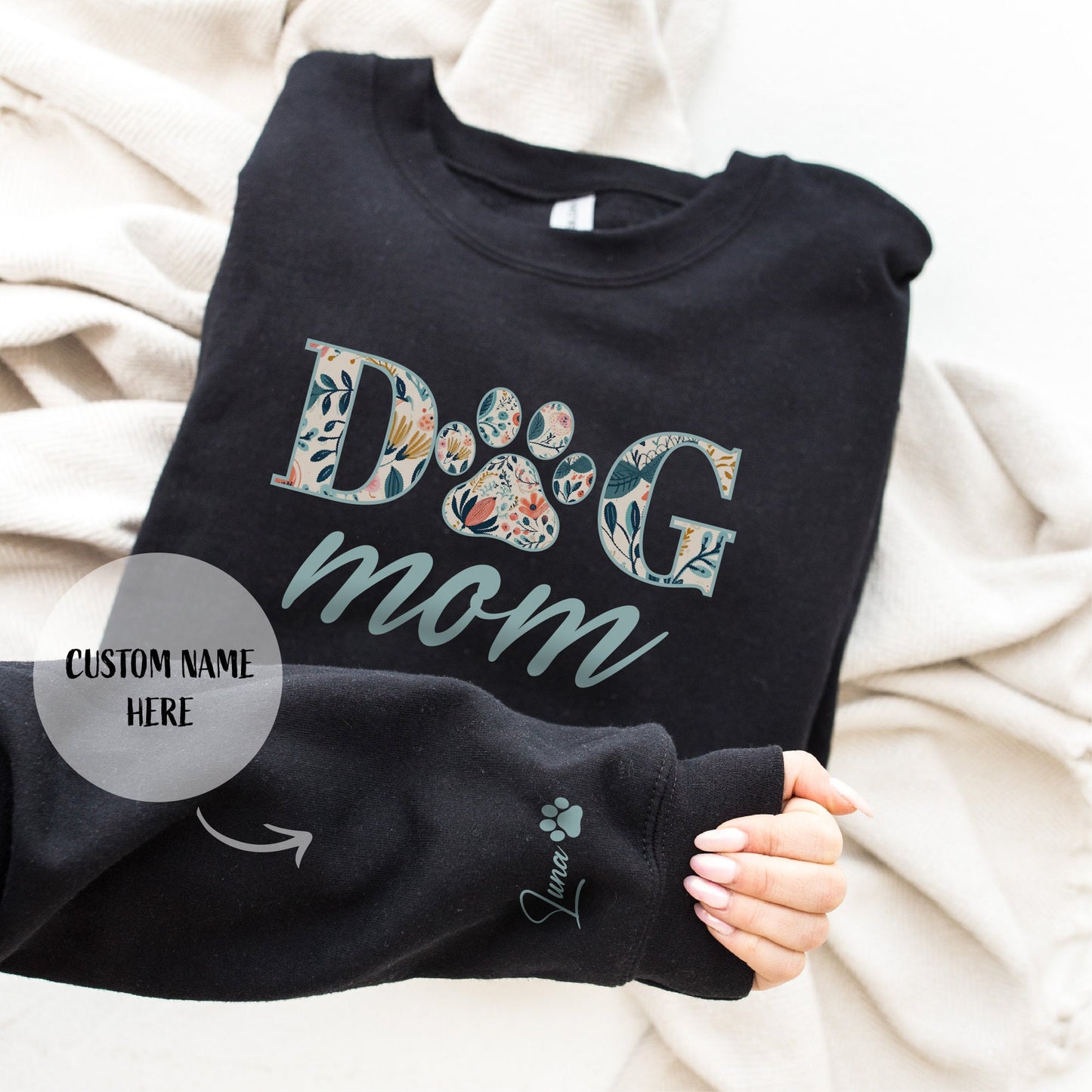 Custom Dog Mom Sweatshirt, Mother's Day Sweatshirt, Gift For Dog Mom, Custom Pet Name Sweatshirt, Dog Name Hoodie, Personalized Gift