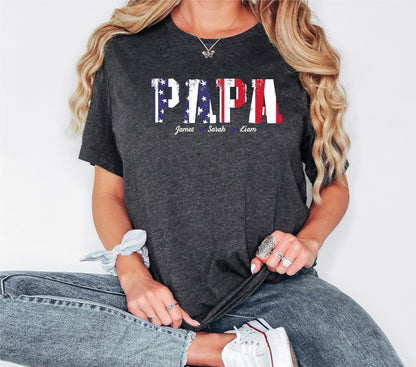 “Papa’s Pride Custom Tee” - Personalized Names, Fatherly Love, Celebratory Dad Wear