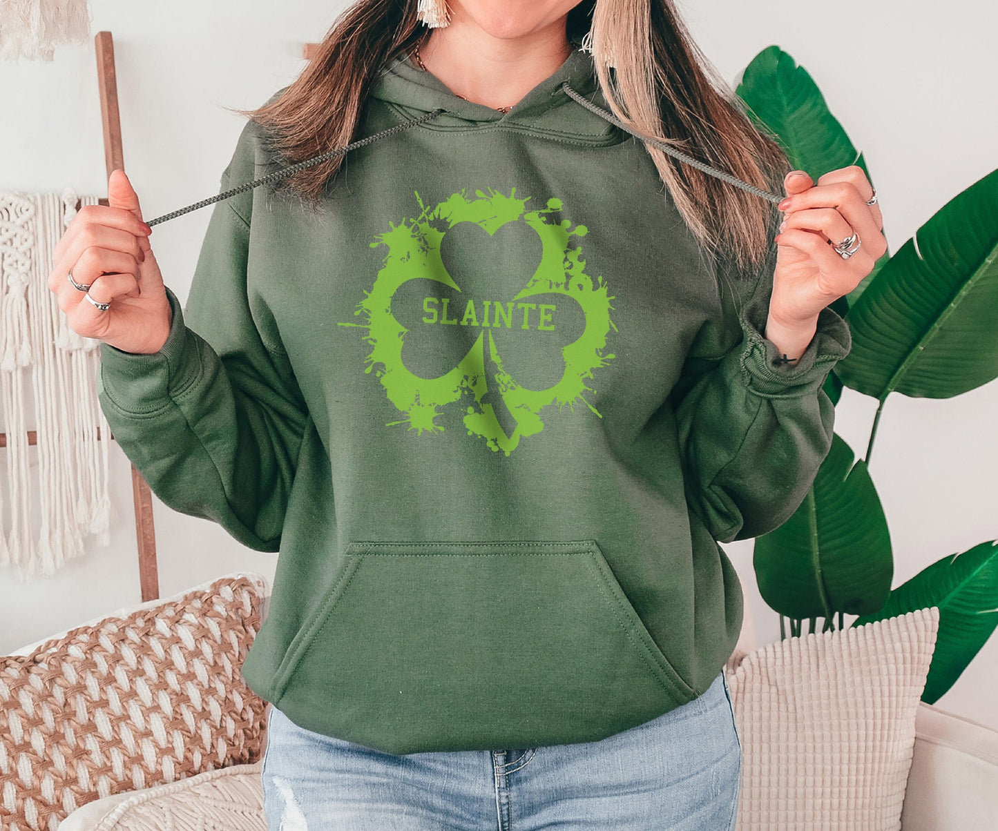 Slainte Sweatshirt, Clover Hoodie, St Patrick's Day, Lucky Sweat, Irish Gift, Gift for Her, Gift for Him, Birthday Gift, Green Clover Hoodie