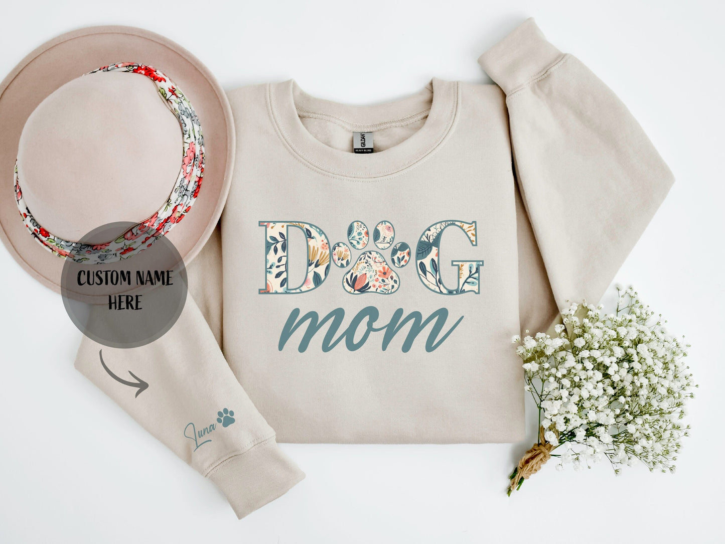 Custom Dog Mom Sweatshirt, Mother's Day Sweatshirt, Gift For Dog Mom, Custom Pet Name Sweatshirt, Dog Name Hoodie, Personalized Gift